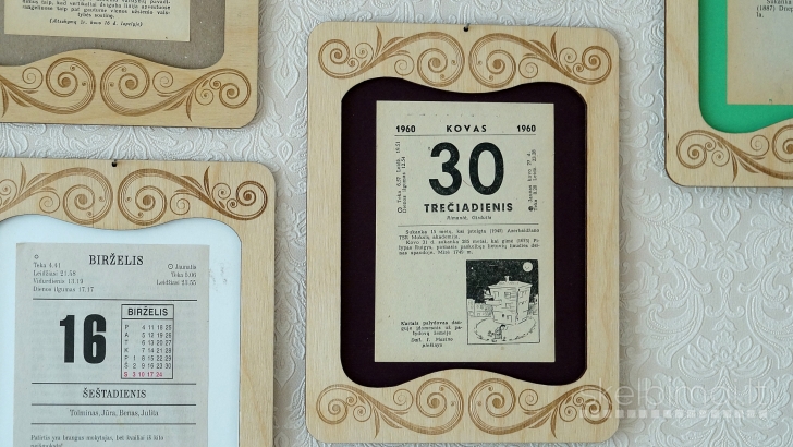 Įrėminti kalendoriaus lapeliai