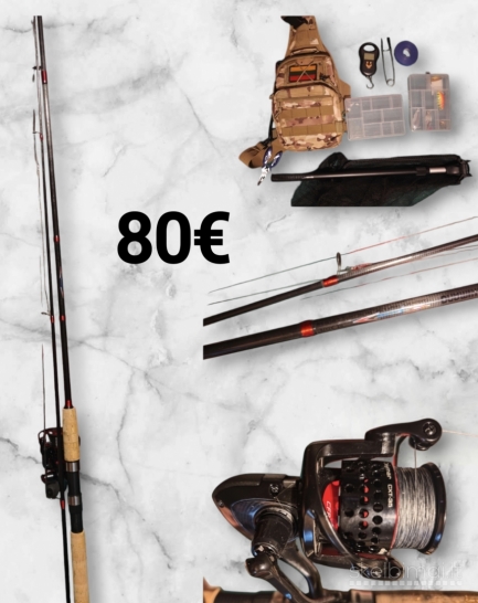 Žvejybos įrankiai, Komplektas mažai naudotas, spiningai atskirai nauji.