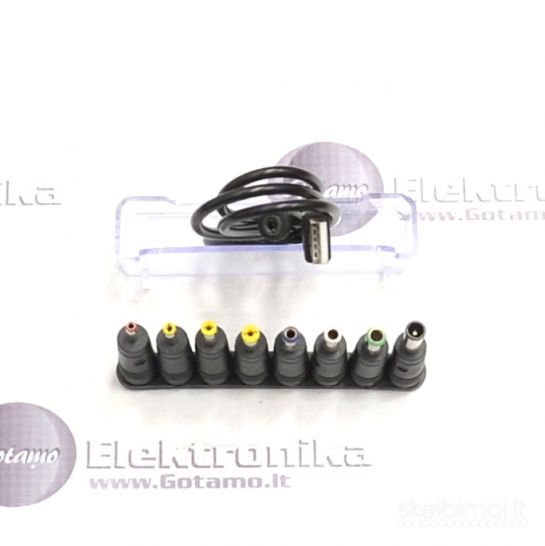962 USB maitinimo laidas į DC 5.5x2.1mm su 8 keičiamais antgaliais (adapteriais)