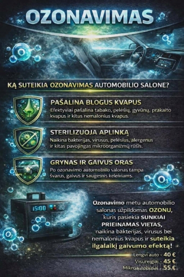 Mobilus variklių dekarbonizavimas ir salono ozonavimas