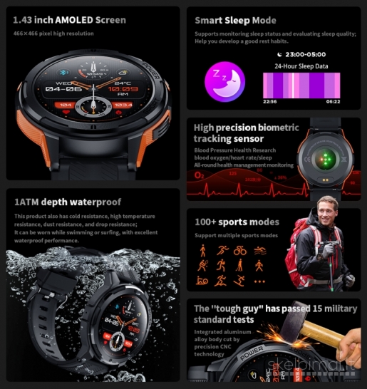 NAUJAS! OUKITEL 1.43" AMOLED HD IŠMANUSIS LAIKRODIS - SMART WATCH