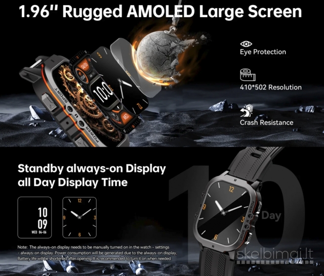 NAUJAS! OUKITEL 1.96" AMOLED HD IŠMANUSIS LAIKRODIS - SMART WATCH