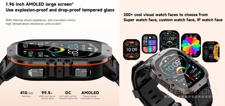 NAUJAS! OUKITEL 1.96" AMOLED HD IŠMANUSIS LAIKRODIS - SMART WATCH