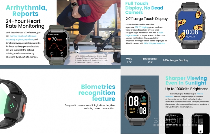 NAUJAS! BLACKVIEW 2.01" HD IŠMANUSIS LAIKRODIS - SMART WATCH