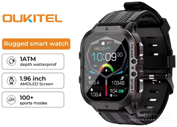 NAUJAS! OUKITEL 1.96" AMOLED HD IŠMANUSIS LAIKRODIS - SMART WATCH