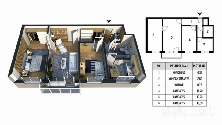 Vilnius, Žirmūnai, 3 kambarių butas