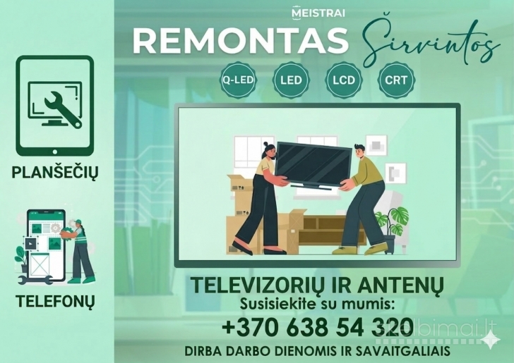 Televizorių ir kitos video technikos remontas Širvintose, Ukmergėje