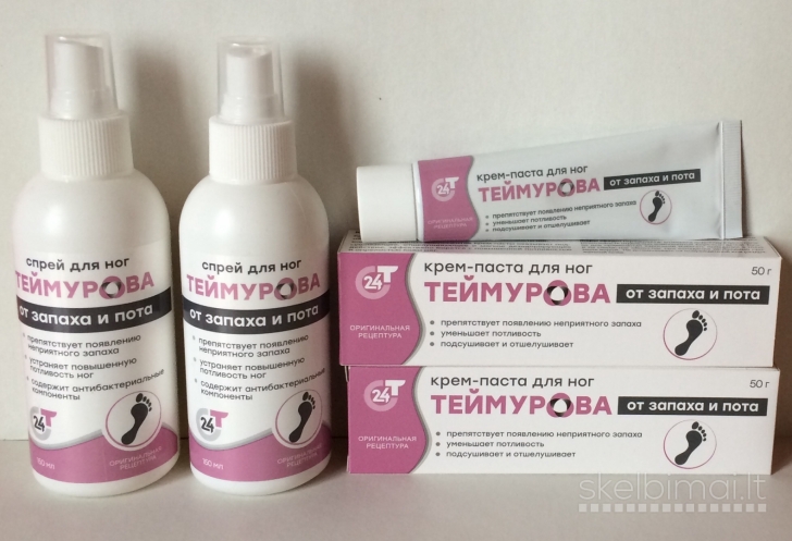 Teimurova pasta ir purškiklis kojoms nuo prakaitavimo