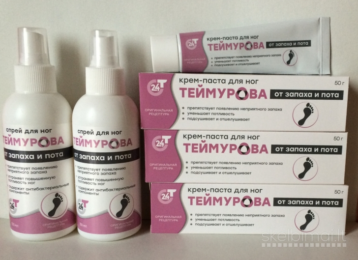 Teimurova pasta ir purškiklis kojoms nuo prakaitavimo