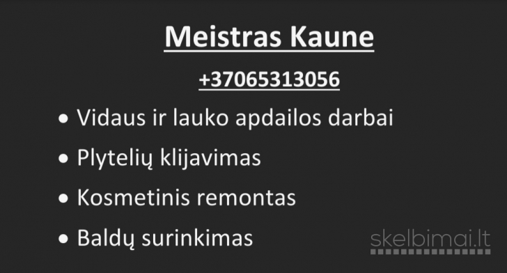 Apdailos darbai/meistras į namus +37065313056