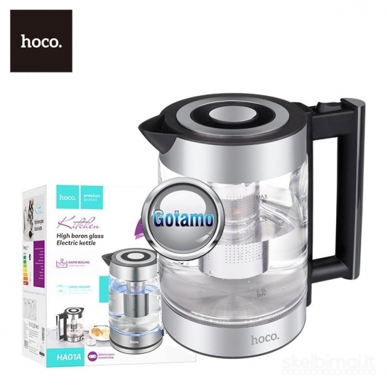 1032 Virdulys (arbatinukas) elektrinis Hoco HA01A 1.8L 1000W – Stiklo ir plieno