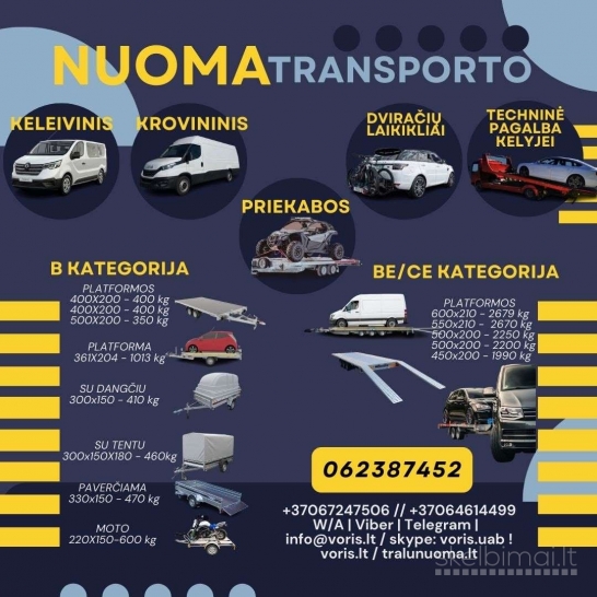 NUOMA 7dienas per savaitę PRIEKABŲ-TRALŲ-MIKROAUTOBUSŲ NUOMA www.voris.lt