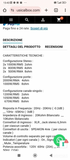 DB Technology PA 2.0 kokybiškas Pro stiprintuvas 2kW kaina 275€