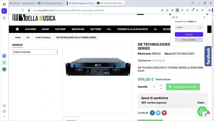 DB Technology PA 2.0 kokybiškas Pro stiprintuvas 2kW kaina 275€