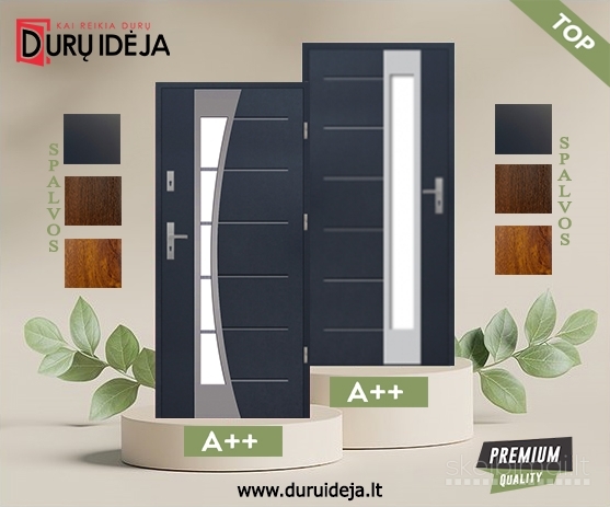 Nematomos durys. Lauko durys. Vidaus durys. 