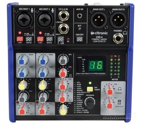 Citronic CSD-4, kompaktiškas mikšeris BT / AUX 16 programų