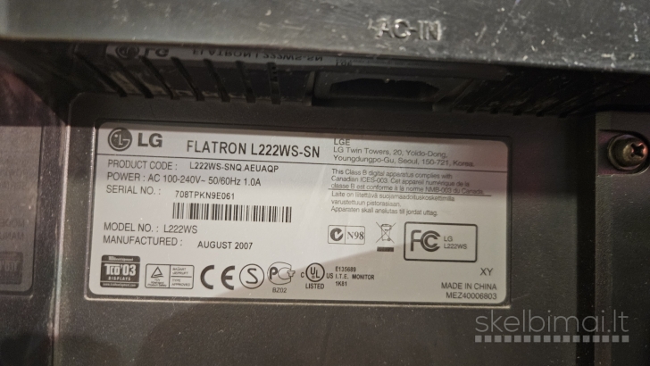 Monitorius LG Flatron L222WS (2007 m.)