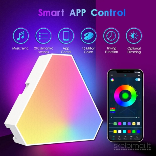 Naujas LED RGB Trikampis apšvietimas gaming sienos + APP valdymas