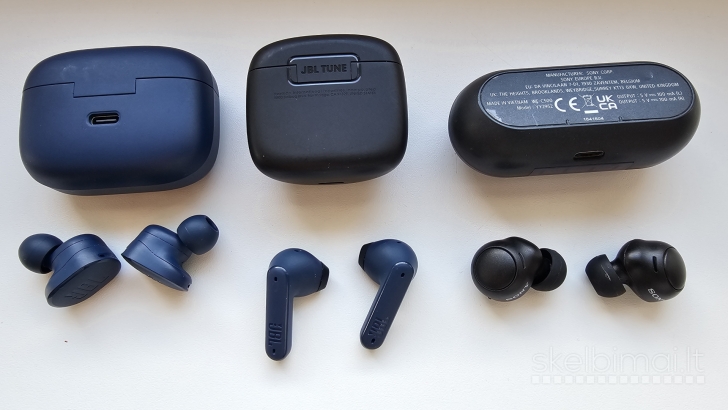 JBL Tune Flex + JBL Tune 130NC TWS + Sony WF-C500 ausinukai su trūkumais