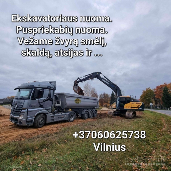 Tralo paslaugos. Vezu juodzemi, zvyra, smeli, skalda, Ekskavatoriaus nuoma