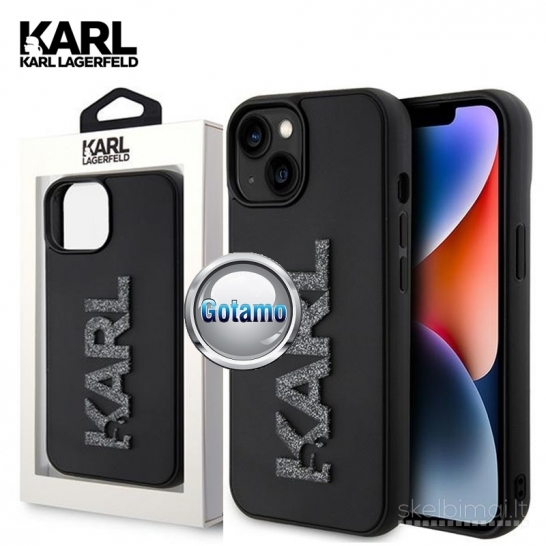 1125 Dėklas nugarėlė Karl Lagerfeld Style3 su 3D Logo Glitter – Apple iPhone 15