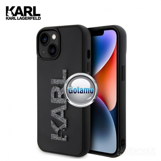 1125 Dėklas nugarėlė Karl Lagerfeld Style3 su 3D Logo Glitter – Apple iPhone 15
