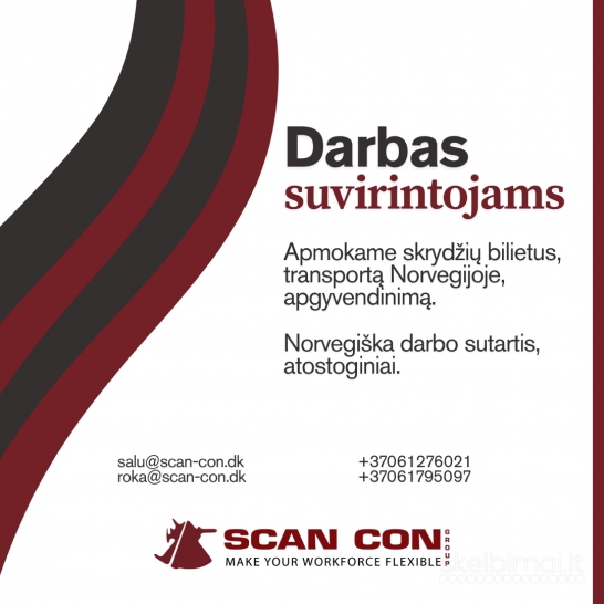 Darbas suvirintojams Norvegijoje