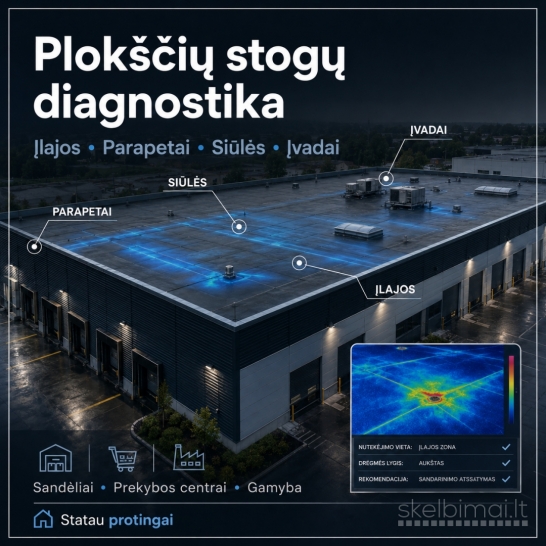 Plokščių stogų ir fasadų pratekėjimų diagnostika Vilnius