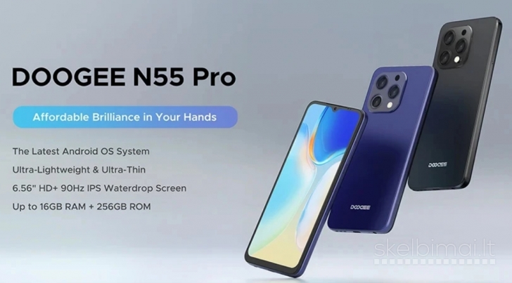 Naujas išmanusis telefonas DOOGEE N55 Pro 256GB / 16GB, galinga baterija