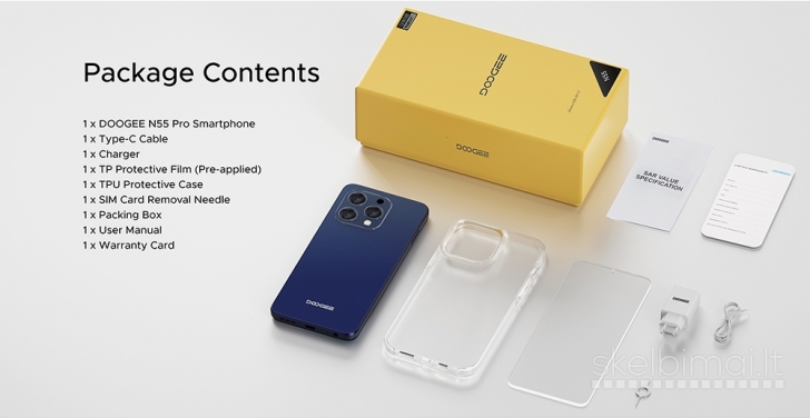 Naujas išmanusis telefonas DOOGEE N55 Pro 256GB / 16GB, galinga baterija