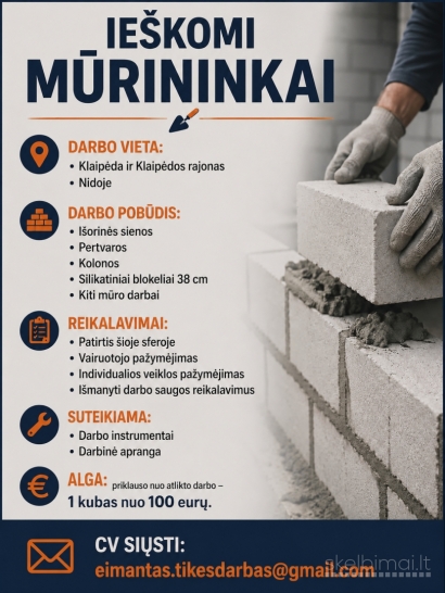 Ieškomi mūrininkai