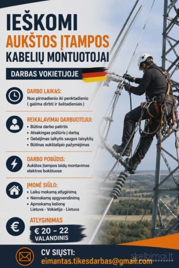 Ieškomi aukštos įtampos kabelių montuotojai