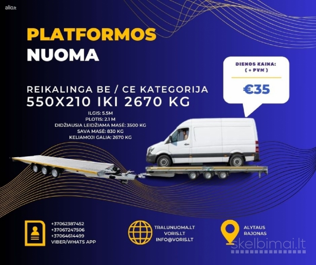 Alytuje ir rajone  PRIEKABŲ-TRALŲ-MIKROAUTOBUSŲ NUOMA