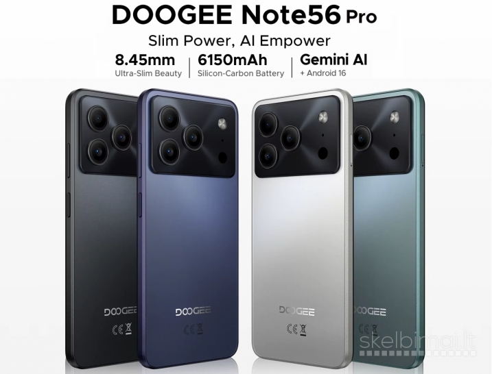 Naujas telefonas DOOGEE Note56 Pro, NFC, 128GB / 32GB, talpi 6150mAh baterija