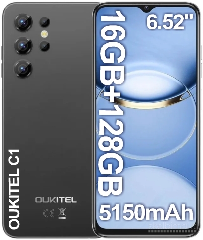Naujas išmanusis telefonas OUKITEL C1 128GB / 16GB, talpi 5150 mAh baterija