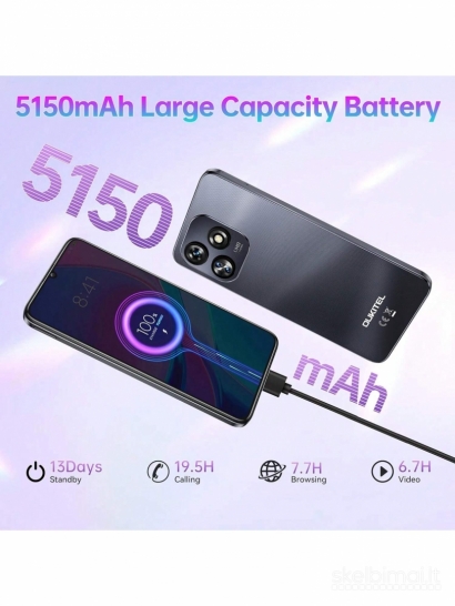 Naujas telefonas OUKITEL C51 128GB / 18GB, talpi 5150mAh baterija