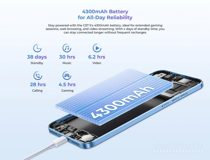 Naujas išmanusis telefonas OUKITEL C57 Pro 128GB/16GB, talpi 4300mAh baterija