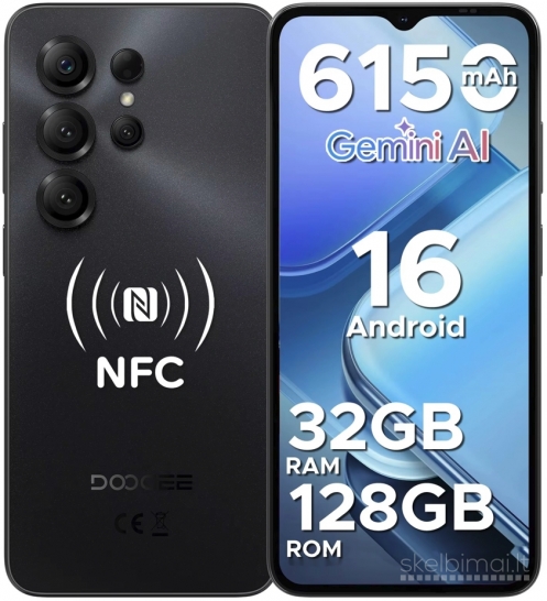 Naujas Telefonas DOOGEE Note56X Pro, NFC, 128GB/32GB, Galinga 6150mAh Baterija