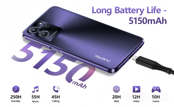 Naujas išmanusis telefonas OUKITEL C32 Pro 256GB / 16GB, talpi 5150 mAh baterija