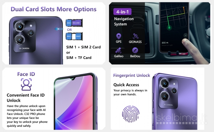Naujas išmanusis telefonas OUKITEL C32 Pro 256GB / 16GB, talpi 5150 mAh baterija