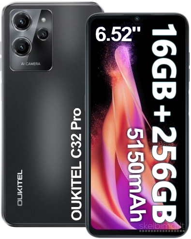 Naujas išmanusis telefonas OUKITEL C32 Pro 256GB / 16GB, talpi 5150 mAh baterija
