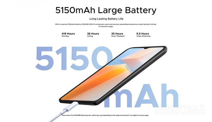 Naujas išmanusis telefonas DOOGEE N55 Pro 256GB / 16GB, galinga 5150mAh baterija
