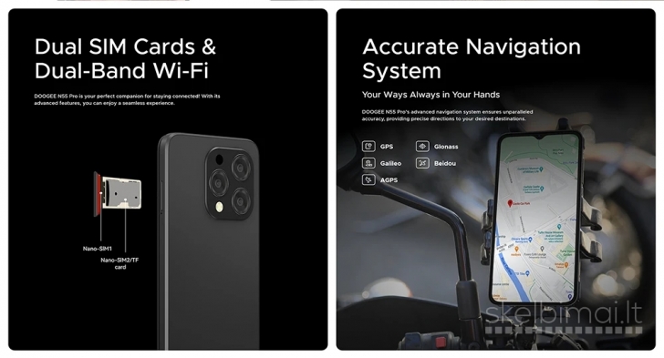 Naujas išmanusis telefonas DOOGEE N55 Pro 256GB / 16GB, galinga 5150mAh baterija