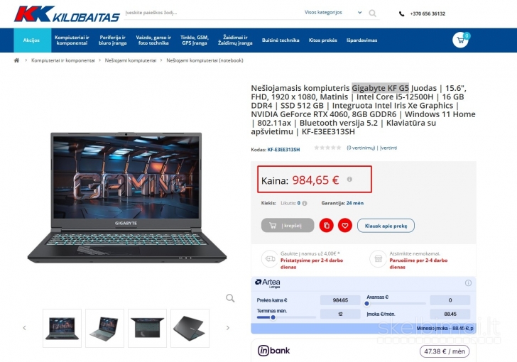 Gigabyte G5 KF / i5 12500H / 16GB / 1TB / RTX 4060 / 144Hz / RGB