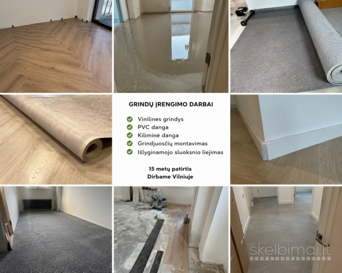 Grindų klojimas viniline PVC kiliminė danga