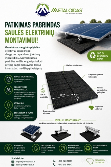 Guminės apsauginės plytelės saulės elektrinių montavimui