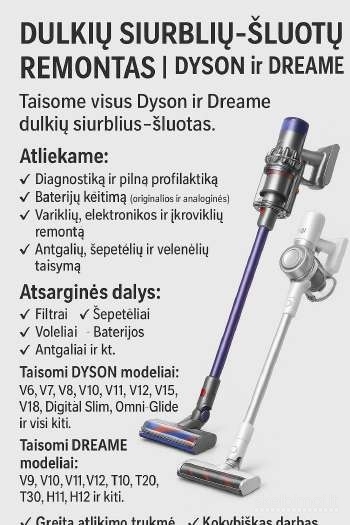 Dyson ir Dreame priedai, servisas