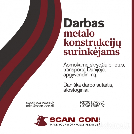 Darbas metalo konstrukcijų montuotojams Danijoje