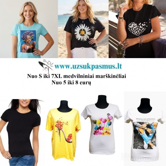 Trikotažiniai medvilniniai marškinėliai nuo S iki 7XL