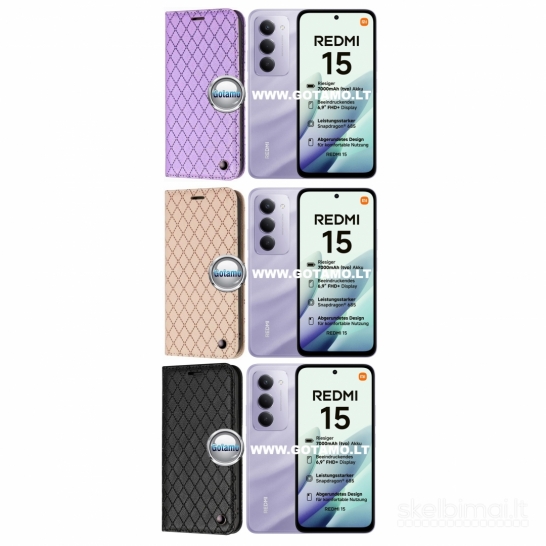 1180 Dalton magnetiniai dėklai knygelės Xiaomi Redmi 15 4G